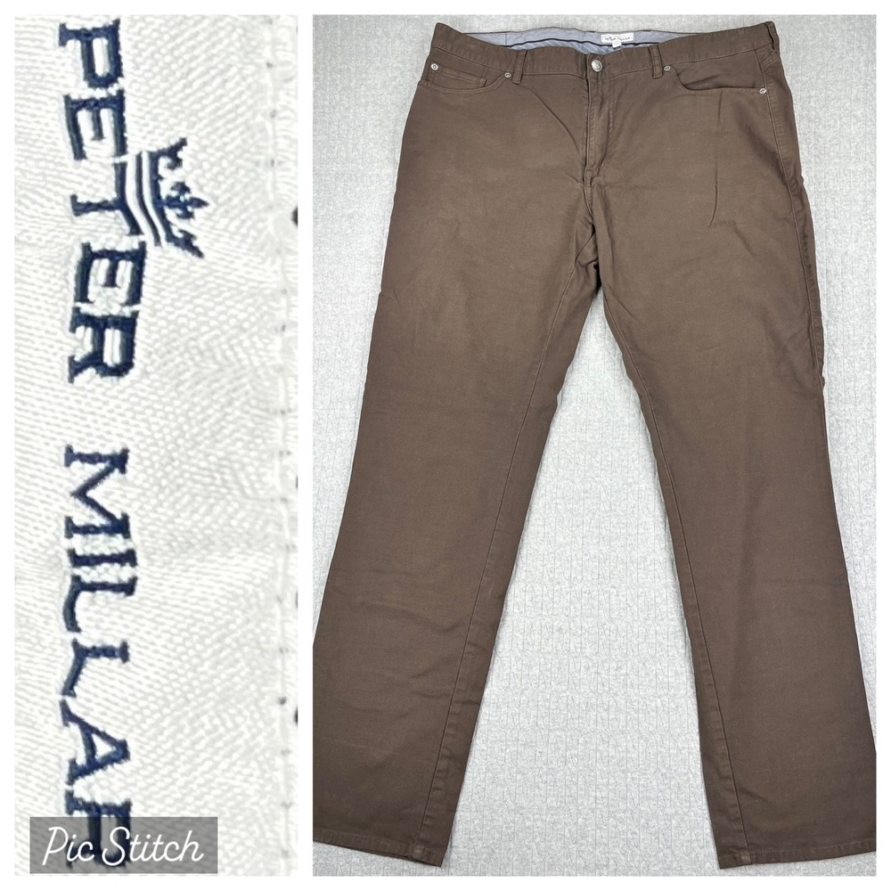 Peter Millar Pants Mens 40X33 Brown 5 Pocket Stretch Cotton Twill Trousers‎